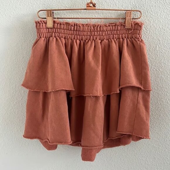 Aerie Sweatshirt Distressed Mini Skirt Boho Burnt Orange Tiered Beachy Coastal S - Picture 2 of 5